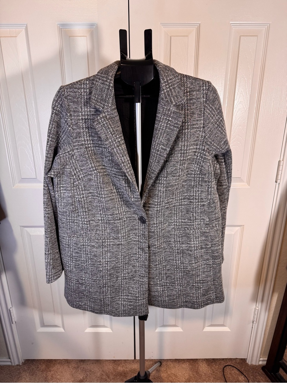 Torrid Gray & White Checkered Longline Knit Blazer | Size 1